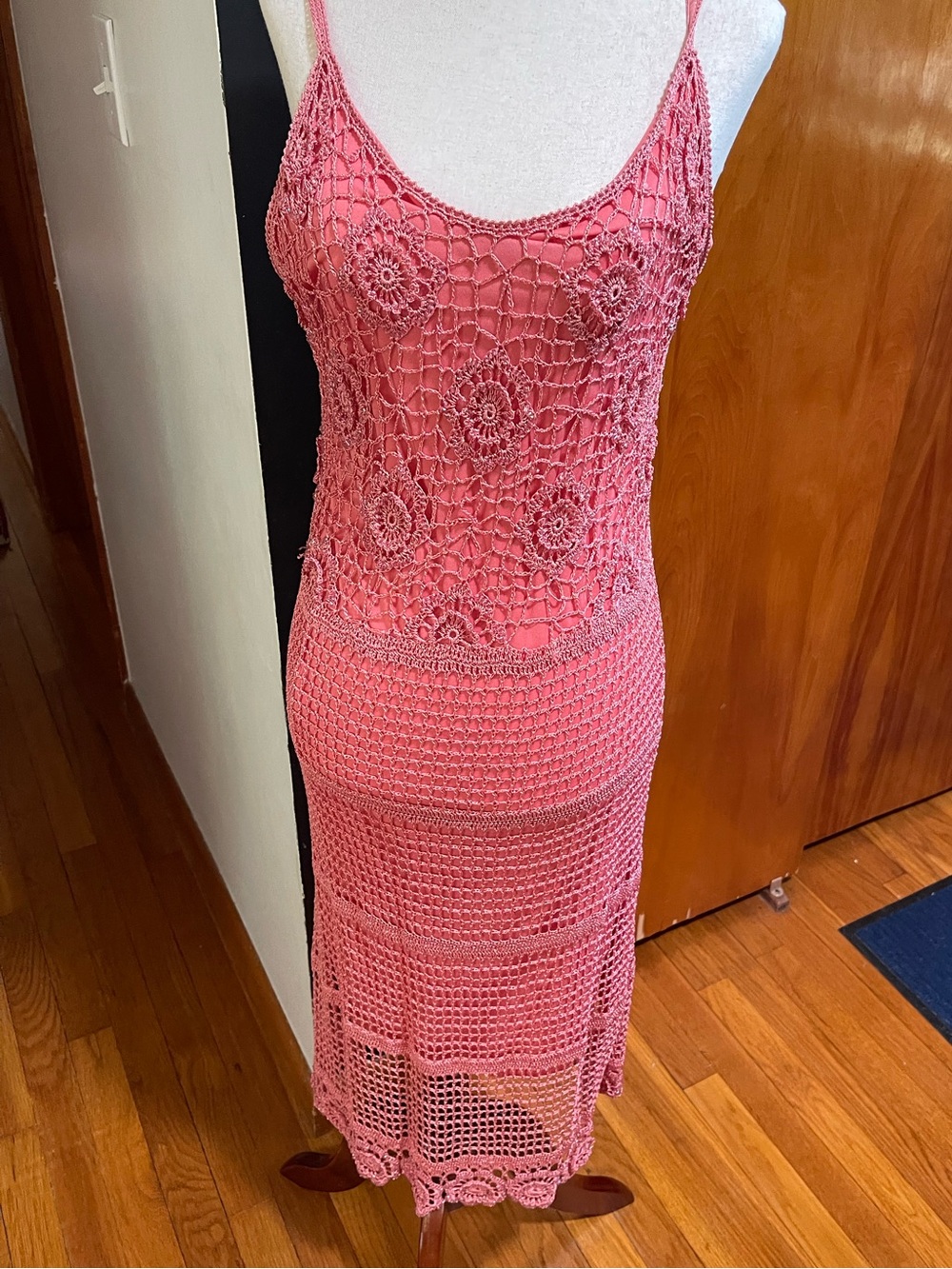 Pink Y2K Crochet Maxi Dress